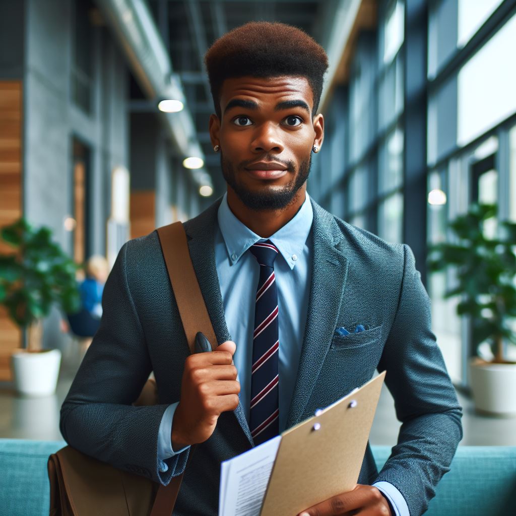 Well-prepared adult ESL student walking into a real job interview