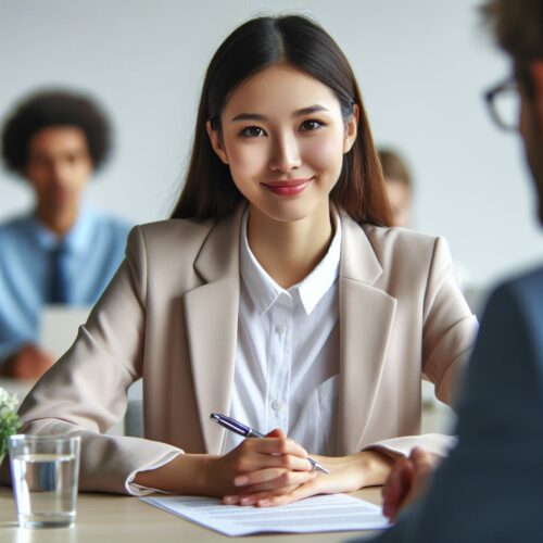 Featured image for "Mock Job Interviews: Preparing For English Speaking In The Workplace" depicting an ESL student in a mock job interview