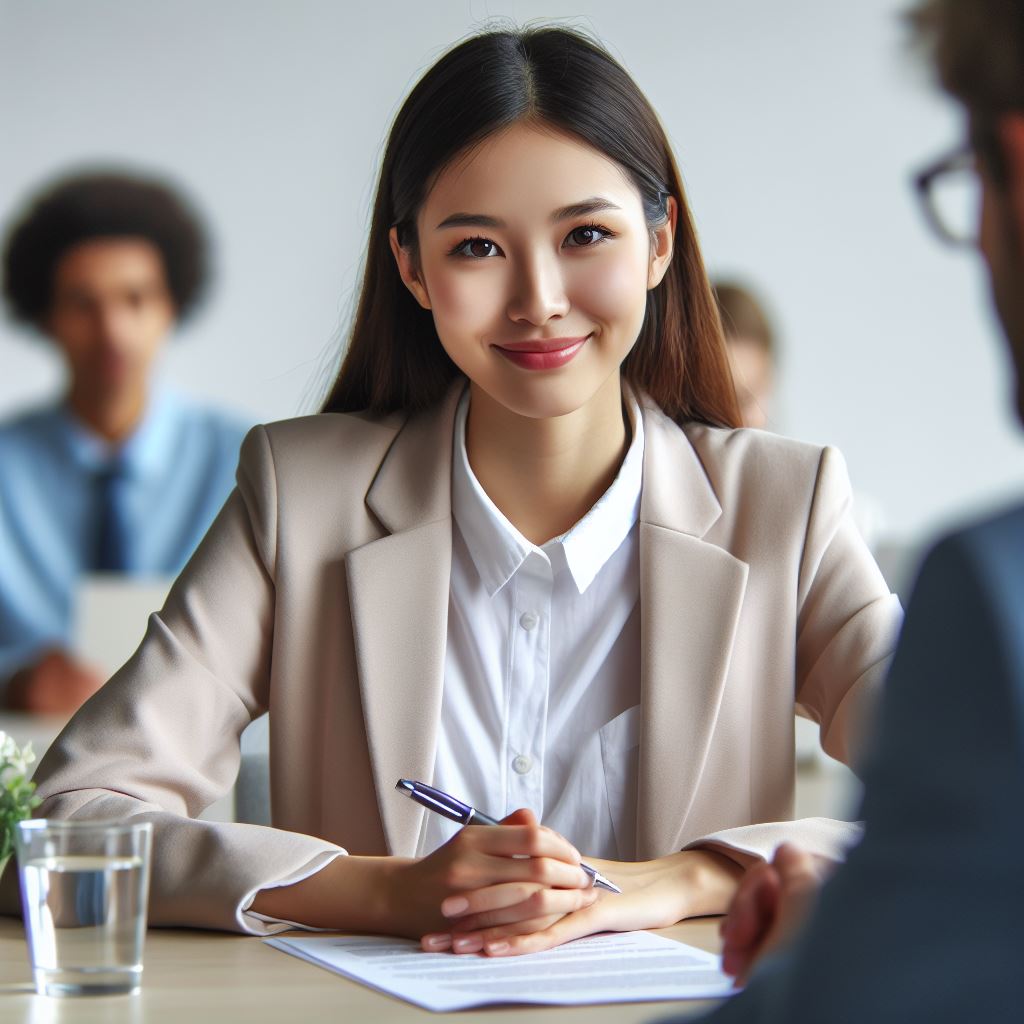 ESL student in a mock job interview