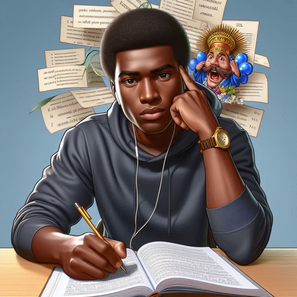 Adult ESL student cramming for a test