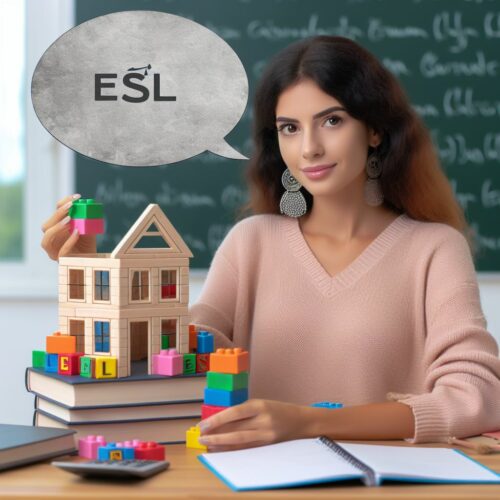 Featured image for "Understanding The Complexities Of English Sentence Structure" depicting an ESL student using words as building blocks