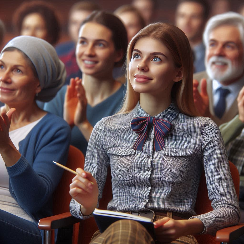 ESL student in a front row seat listening to a native speaker