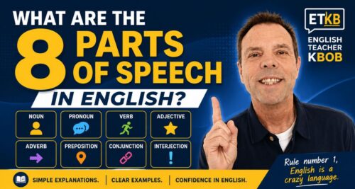 English Teacher KBob explaining the 8 parts of speech in English