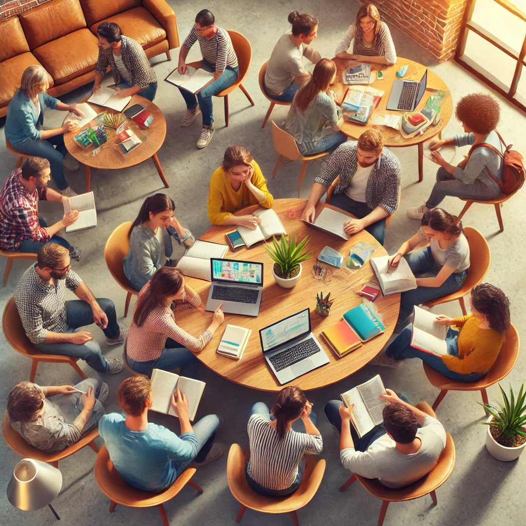 Bird's eye view of a group of study buddies