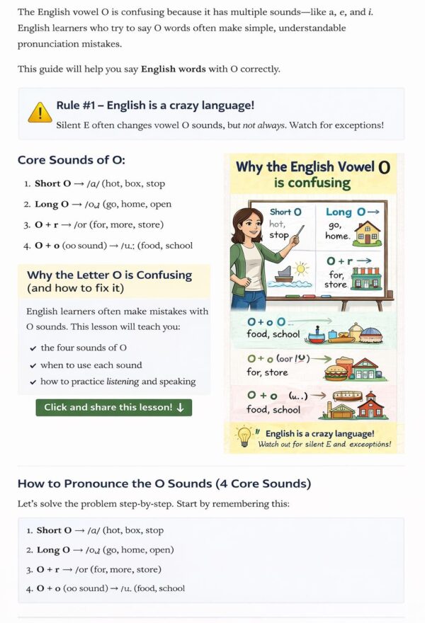4 sounds of the vowel O